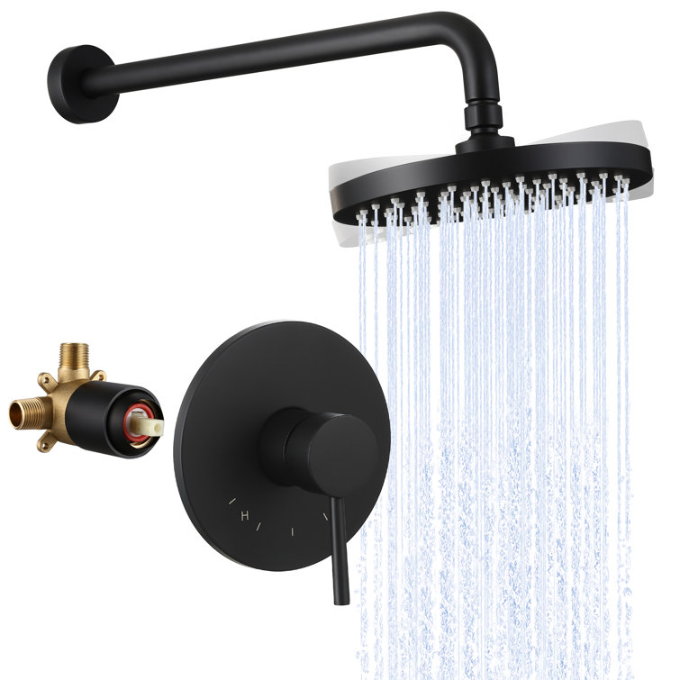 KES Round High Pressure Rain Shower Head with Adjustable Angle with  Rough-in Valve Black